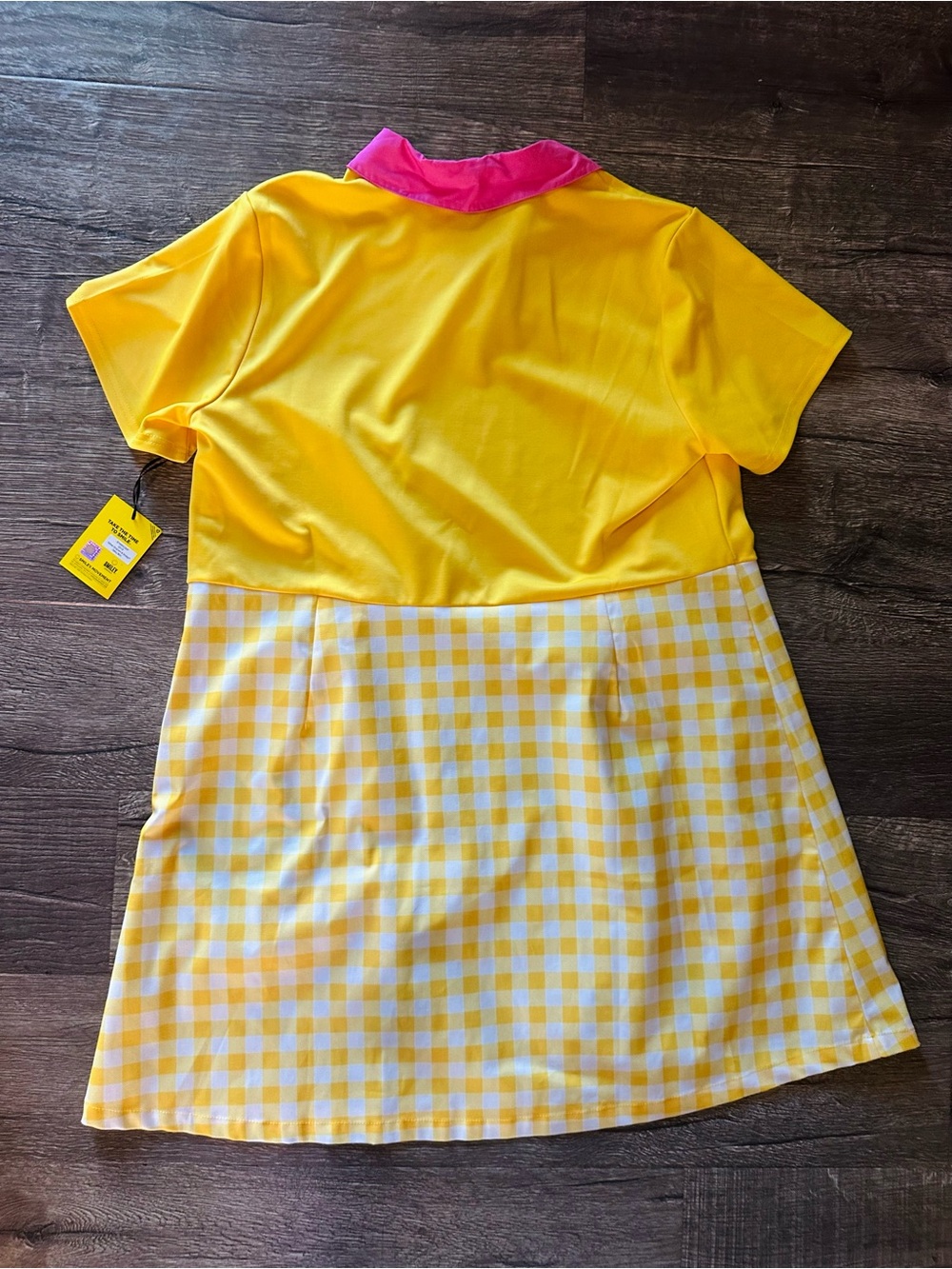 Unique Vintage Yellow Gingham Mini Dress with Floral Appliqué - Picture 3 of 6